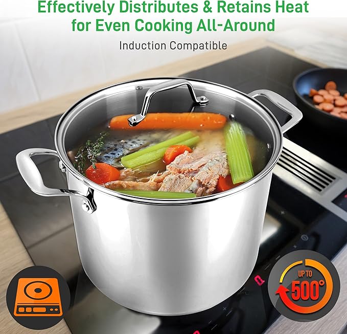 NutriChef 12-Quart Stainless Steel Stock Pot - 18/8 Food Grade Stainless Steel Heavy Duty Induction - Large Stockpot for Stews, Simmering & Soups with See Through Lid, Dishwasher Safe - NCSP12