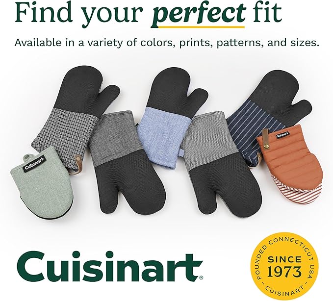 Cuisinart Mini Oven Mitts – 5.5” x 8” Heat-Resistant Kitchen Mitts for Oven with Non-Slip Printed Silicone, Cotton Filling, and Faux Leather Loop – Durable Oven Mitt Set for Cooking & Baking (Horizon)