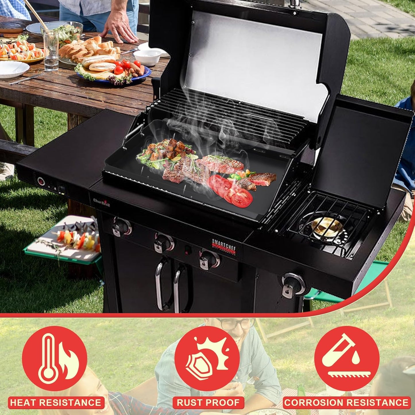 DcYourHome Full Size Griddle Insert for Charbroil Commercial TUR-Infrared Gas Grills 463242515 463242516 463367016 463246018, Carbon Steel Flat Top Griddle Plate for Charbroil 3-Burner Grill Parts