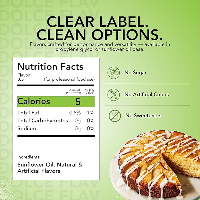 Dolce Flav Apple Extract – 2 Ounce Oil-Soluble Kosher, Sugar-Free, Concentrated Crisp Apple Flavoring for Baking, Chocolates & Desserts, Includes Measured Dropper