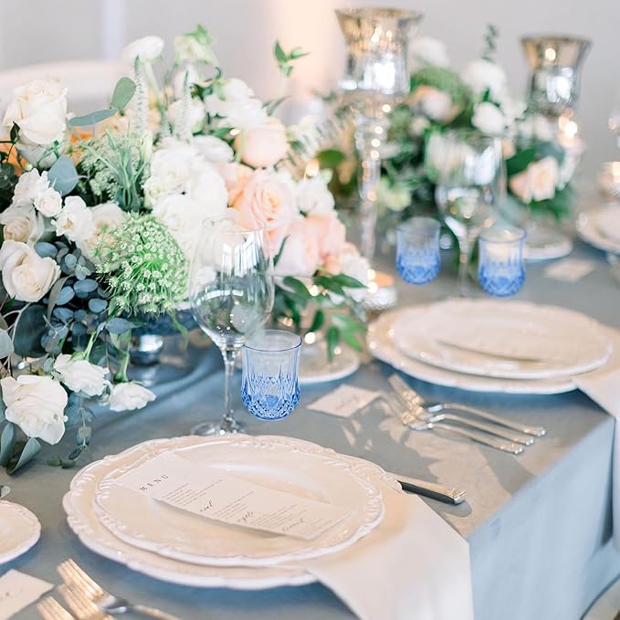 24 PCS Blue Stemless Wine Glasses，Plastic Reusable Cups 9OZ Vintage Drinking Glasses Tumblers for Whisky, Beer, Juice, Beverages, Cocktai