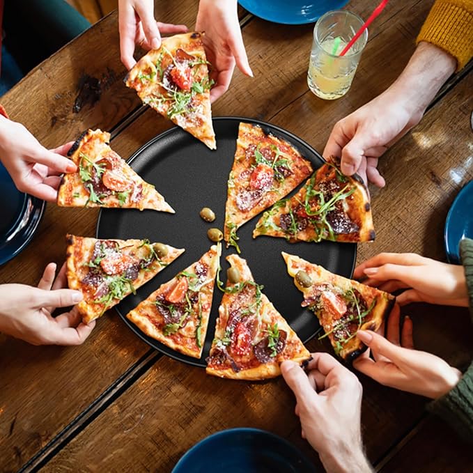 E-far 13.5 Inch Pizza Pan Set of 2, Nonstick Pizza Pie Pan Tray Platter, Metal Round Baking Sheet Cooking Pan for Oven, Durable & Stainless Steel Core