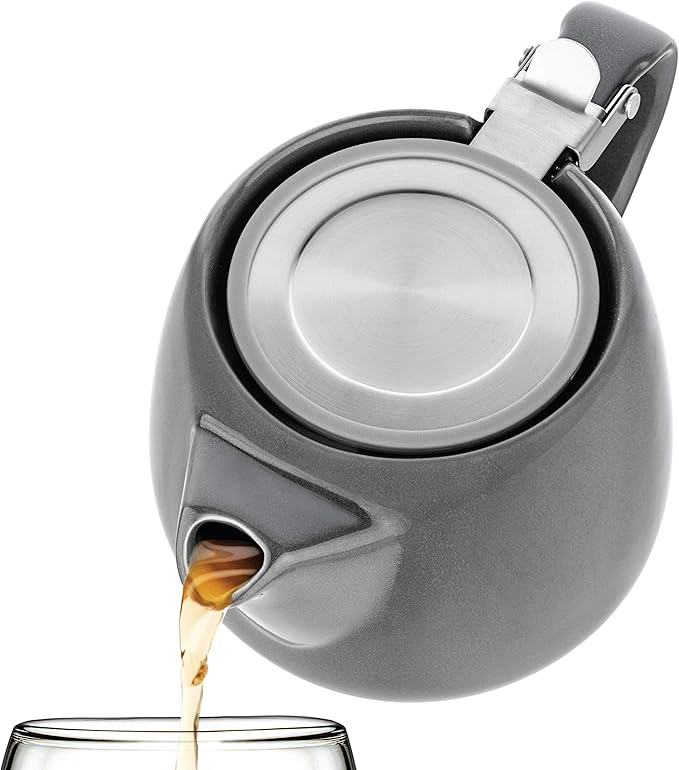 Tealyra - Pluto Porcelain Small Teapot Grey - 18.2-ounce (1-2 cups) - Unique Finish - Stainless Steel Lid and Extra-Fine Infuser To Brew Loose Leaf Tea - 540ml