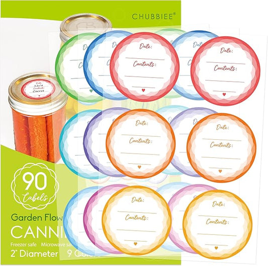 Removable Mason Jar Lid Labels, Canning Labels, Waterproof Write-On Pantry Sticker for Food Container, Glass Bottle, Canned Jam, Preserve, Home & Kitchen Organization, Set of 90 (Garden Flowers)