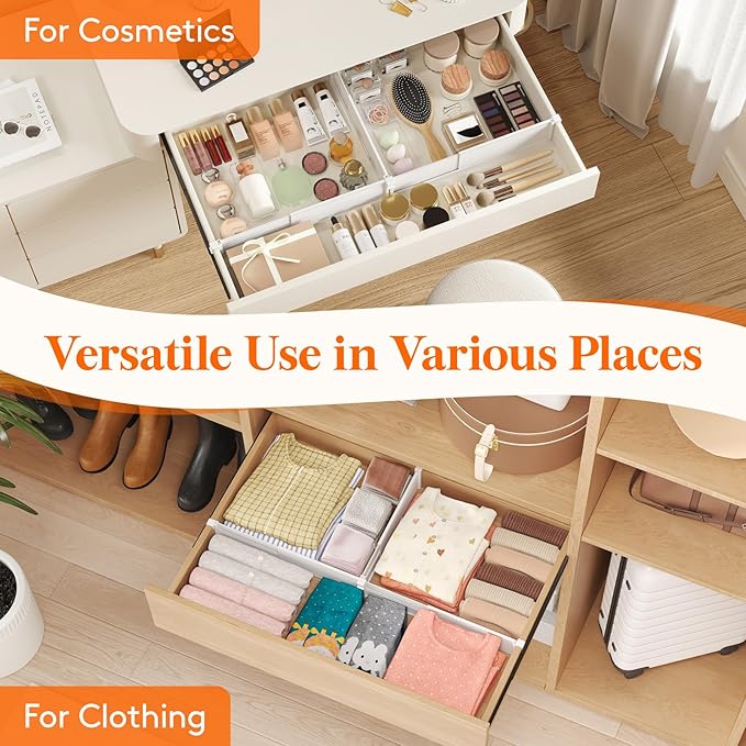 Lifewit Hanging Kitchen Drawer Dividers 3.1" High, 10-17" Adjustable Drawer Organizers for Utensils, Expandable Dresser Separators in Kitchen/Bedroom/Bathroom/Vanity/Office, White(6 Pack)