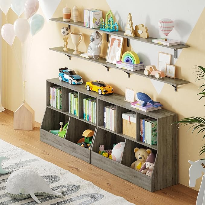 DINZI LVJ Long Wall Shelves, 47.3Inch Wall Mounted Shelves Set of 2, Extra Large Wall Storage Ledges with Sturdy Metal Brackets for Living Room, Bathroom, Bedroom, Kitchen, Grey Wash