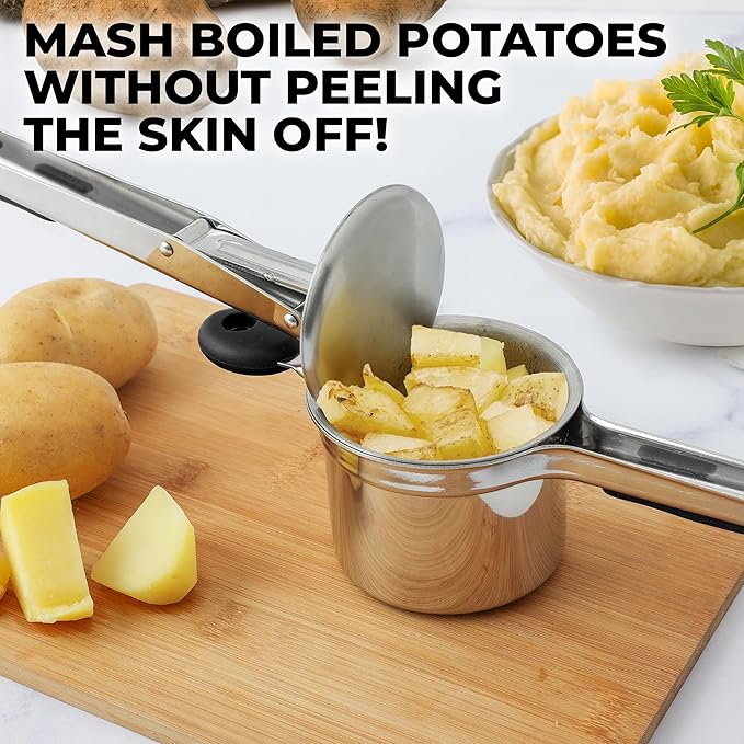 Zulay Kitchen Premium Large 15oz Potato Ricer, Heavy Duty Professional Stainless Steel Potato Masher and Ricer Kitchen Tool, Press and Mash Kitchen Gadget - Silver/Black