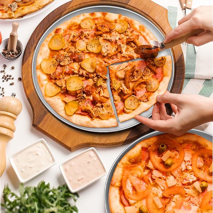 TeamFar Pizza Pan, 9 Inch, 10 Inch, 12 Inch Stainless Steel Pizza Pans Set, 3 Sizes Round Pizza Oven Baking Serving Plate Tray for Pizza Pie Cookie, Non-Toxic & Heavy Duty, Dishwasher Safe