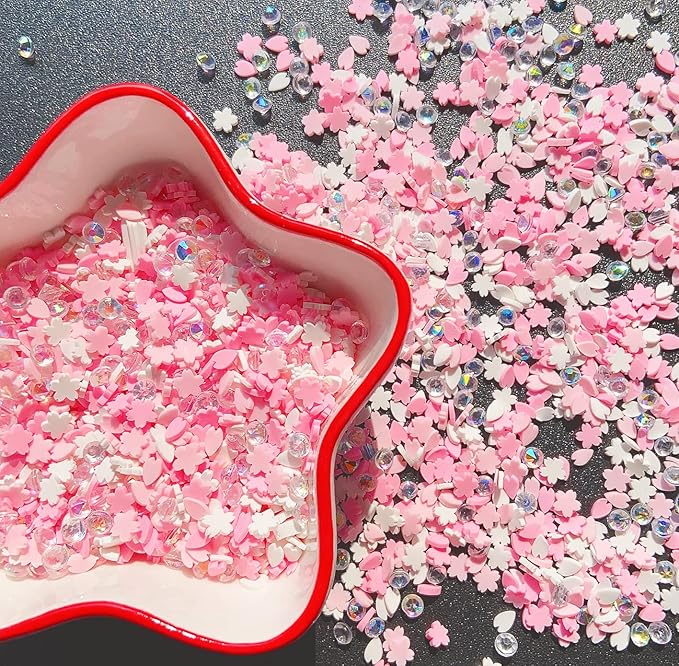 EHOPE Fake Sprinkles Resin Sprinkles Fake Candy Sprinkles Clay Sprinkles Polymer Sprinkles Polymer Clay Slices for Nail Art DIY Crafts Cake Phone Case(40G-Pink Cherry Blossoms+Zuan-23)