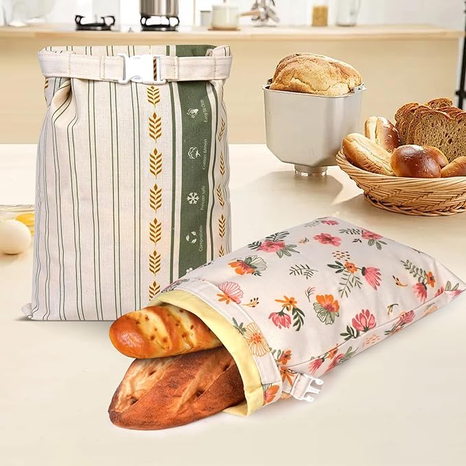 2 Pack Cotton Beeswax Bread Bags - Large Reusable Cotton Linen Food Storage Covers for Sourdough & Homemade Bread, Waxed Bags Keep Bread Fresh, Proofing Bag Freezer-Safe, Easy Clean