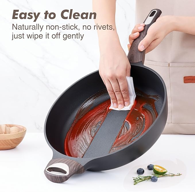 SENSARTE Nonstick Frying Pan Skillet with Lid, 13.3 Inch Large Deep Frying Pan, 6 Qt Non Stick Saute Pan with Cover, Induction Pan, Healthy Non Toxic Cooking Pan with Helper Handle, PFOA PFOS Free