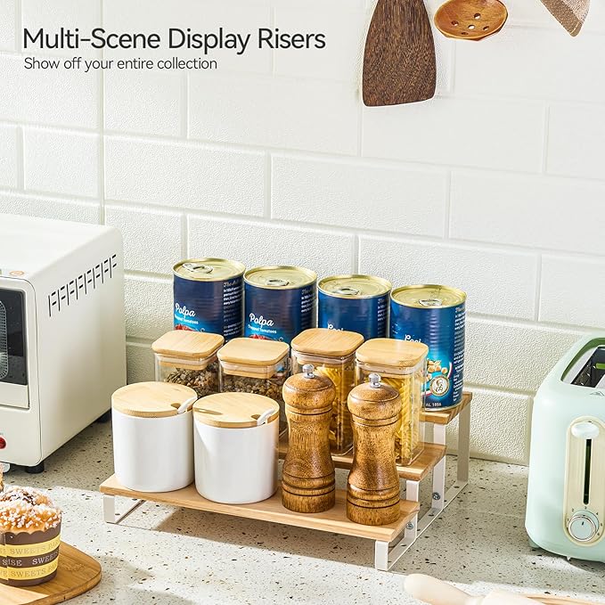 Spice Rack,Wooden Display Riser Stand, 3-Tier Perfume Stand and Cologne Organizer Stand, DIY Spice Rack Organizer, Display Shelf Metal Frame