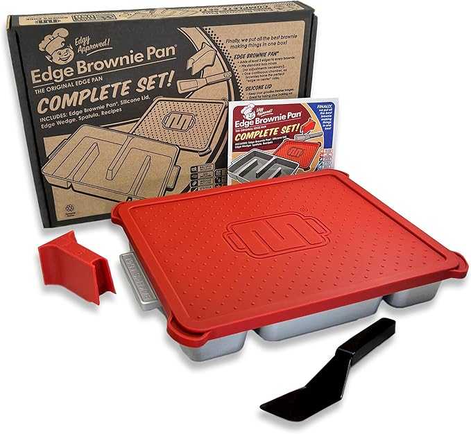 Baker's Edge Brownie Pan Complete Set (Includes Lid & Wedge) The Original All Edges Brownie Pan for Baking, Premium Doble Nonstick Coating, Heavy Gauge Cast Aluminum - Rectangular 9x12 Size Baking Pan