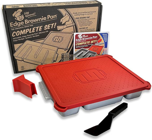 Baker's Edge Brownie Pan Complete Set (Includes Lid & Wedge) The Original All Edges Brownie Pan for Baking, Premium Doble Nonstick Coating, Heavy Gauge Cast Aluminum - Rectangular 9x12 Size Baking Pan