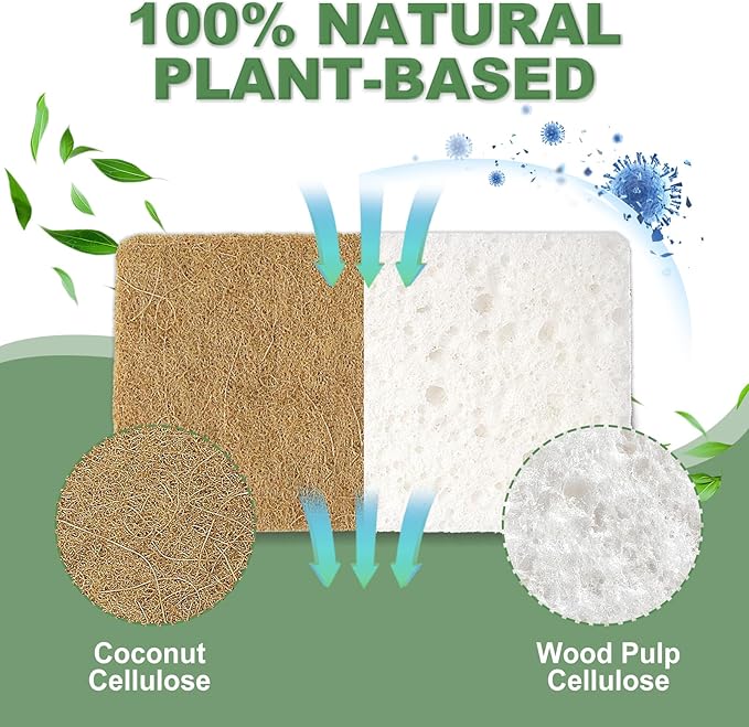 Aheroi Natural Dish Sponge, 18 Count Plant-Based Biodegradable Kitchen Sponges for Dishes, Compostable Eco Friendly Sponges, Organic Cleaning Sponge Dish Scrubber Products for Household, Non Scratch