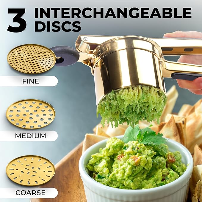 Zulay Kitchen Premium Large 15oz Potato Ricer, Heavy Duty Professional Stainless Steel Potato Masher and Ricer Kitchen Tool, Press and Mash Kitchen Gadget - Gold/Black