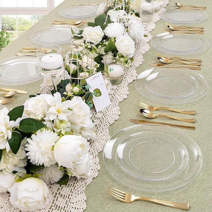 KIRE 60PCS Clear Plastic Plates - Heavy Duty Clear Disposable Plates for Party/Wedding - Include 30Pieces 10.25inch Dinner Plates and 30Pieces 7.5inch Dessert/Salad Plates