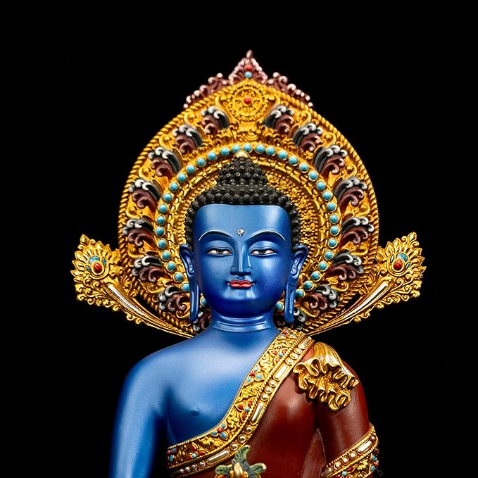 Buddha Statue Indoor, Handmade Copper Buddhism for Peace Home Decorative, Hand-Painted Buddhist Budda Meditation (14.17", Bhaisajyaguru)