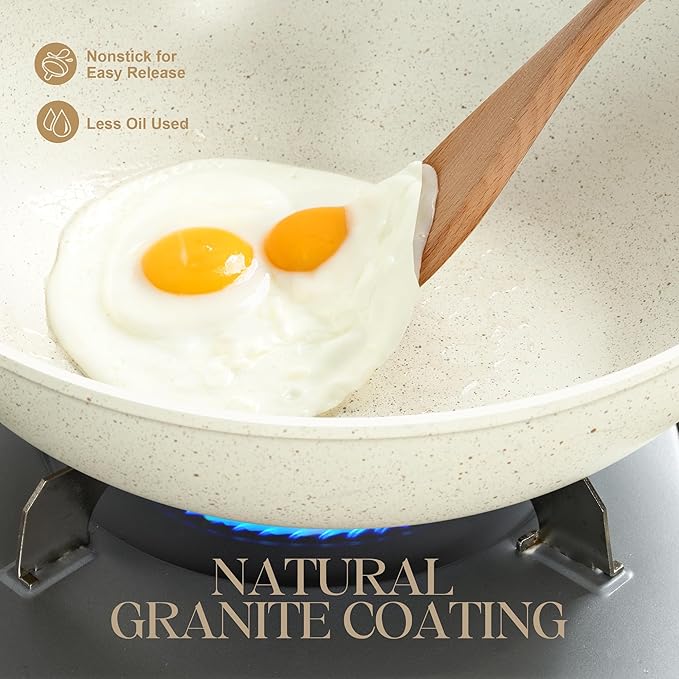 MICHELANGELO 12 Inch Wok Pan with Lid - Woks & Stir-Fry Pans Nonstick Wok with Lid, Stir Fry Pan with Cool-Touch Handle, Induction Wok Set with Stainless Steamer & Fryer Basket