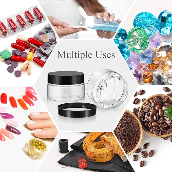 SATINIOR 6 Pack 5 oz Plastic Jars Containers with Lids Wide-mouth Refillable Leakproof Reusable Round Empty Jars for Travel Cosmetic Dry Food Spice Cookie Candy Home Kitchen Organizing(Black)