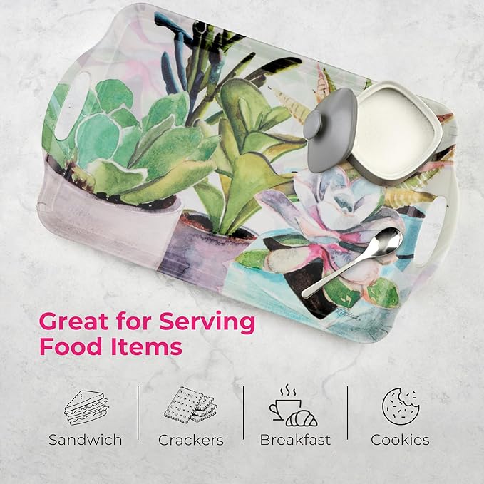 Pimpernel Succulents Large Handled Tray - 18.9" x 11.6" Melamine Serveware with Botanical Design - Dishwasher-Safe Decorative Breakfast & Coffee Tray for Hosting & Everyday Use