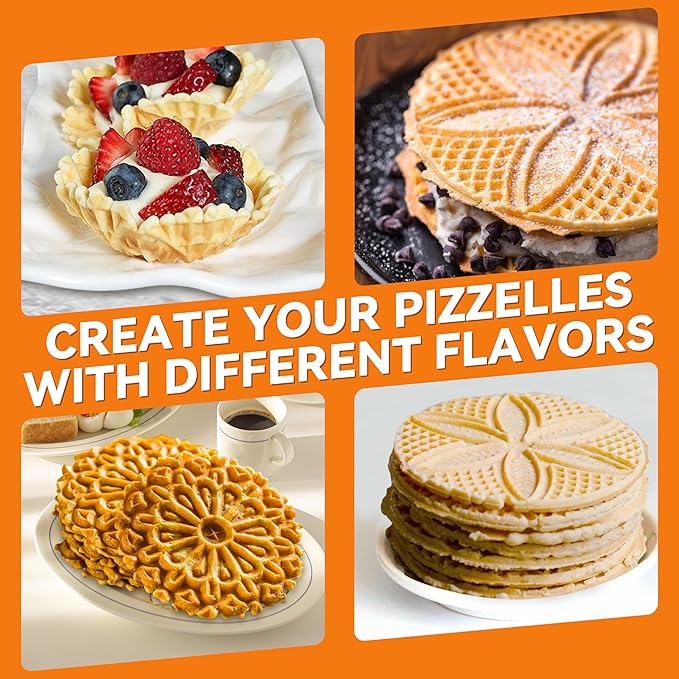 Baker's Friend Multi Pizzelle Maker Electric, Stroopwafel Iron, 4 x 4.5'' Pizzelle Waffle Cookies Maker with Temperature Control, Ideal for Holidays, Parties & More, Great Choice for Gift, Graphite