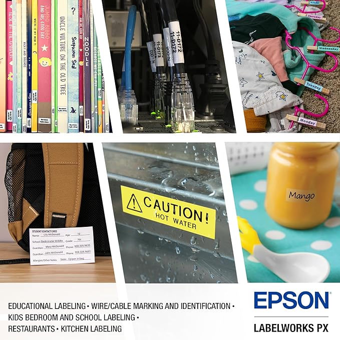 LABELWORKS Epson LW-PX300VP Industrial Label Maker Complete Kit - with Accessories, Sticker Labels, Magnetic Tape Compatible, Only Uses 203 & 205 Shrink Tube Tapes, Portable Handheld Printer