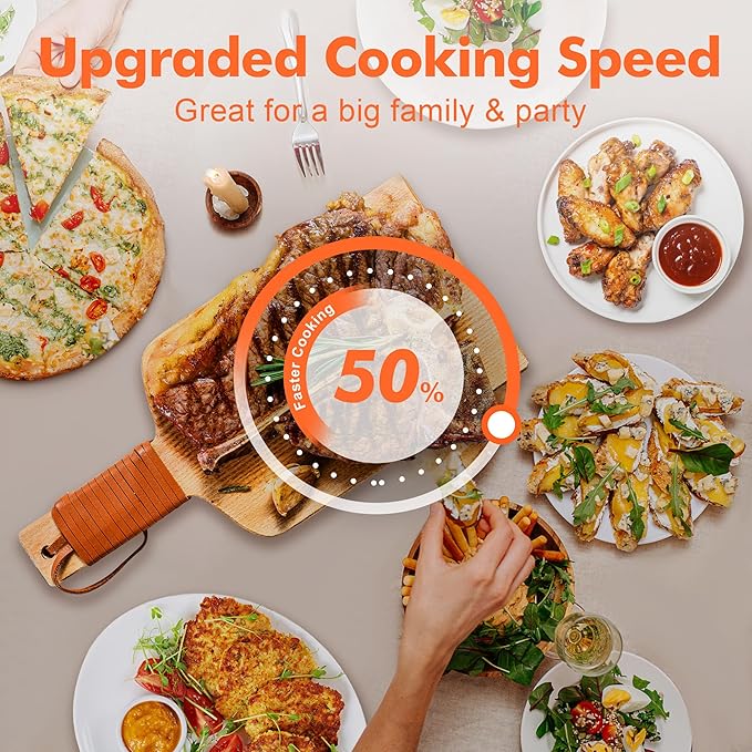 Kitchen in the box 32QT Extra Large Air Fryer Toaster Oven Combo, 21-in-1 Countertop Convection Toaster Oven with Rotisserie and Dehydrate, 6 Accessories, 1800W Dual Cook Preset (Black)