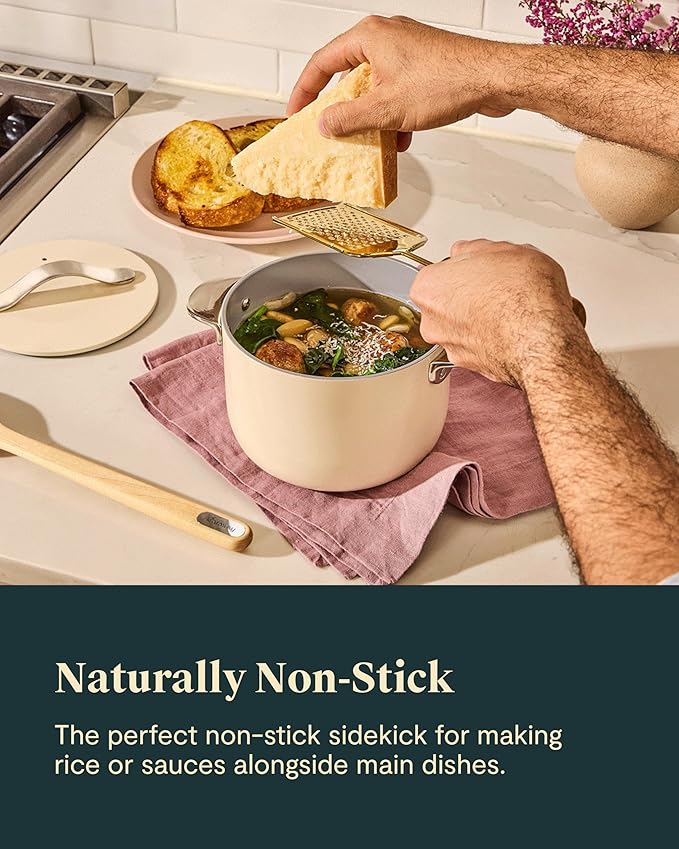 Caraway Petite Cooker - 2 Qt Ceramic Coated Pot - Free From Forever Chemicals - Perfect for Rice, Grains, or Sauces - Black