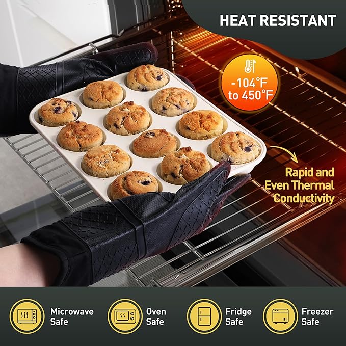 2 Pack 12 Cups Silicone Muffin Pan with Metal Reinforced Frame Regular Size Silicone Molds Cupcake Cake Baking Pans Cookie Baking Chocoflan Cupcake Mold Nonstick Muffin Tin Home Baking Supplies