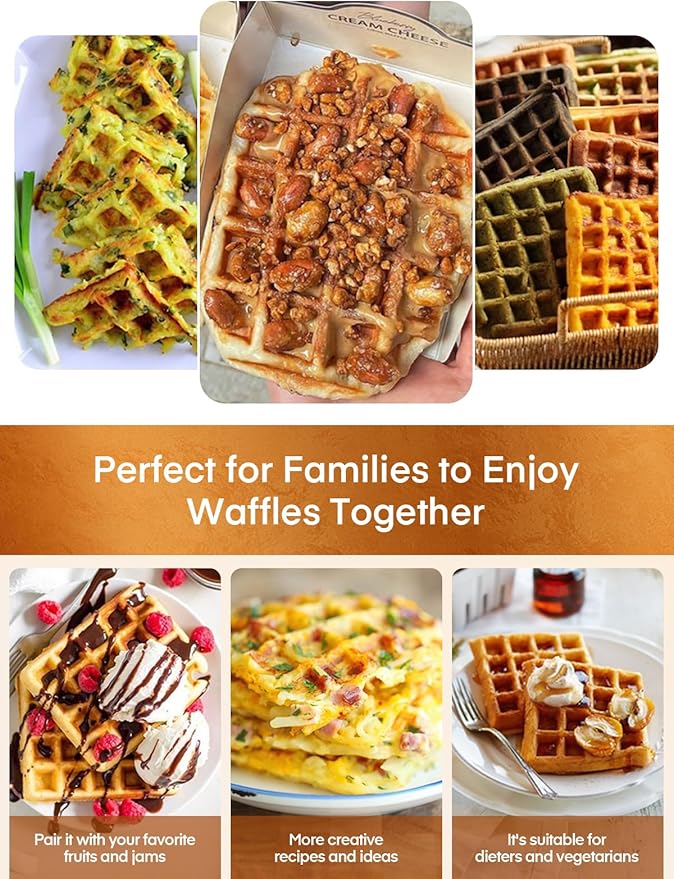 FOHERE Belgian Waffle Maker 4 Slices, 1200W Square Waffle Iron, 5 Browning Levels, Nonstick Plates, Cool-touch Handle, Anti-scald, Anti-overflow, Indicator Lights, Recipe, White (Large)