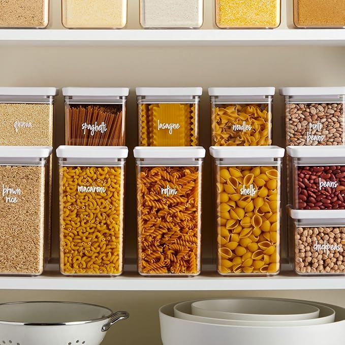 Talented Kitchen Pantry Labels for Containers (375 Pack) - White Script Pantry Stickers for Organizing Food Containers, Jars, Storage, and Bins (Water Resistant)