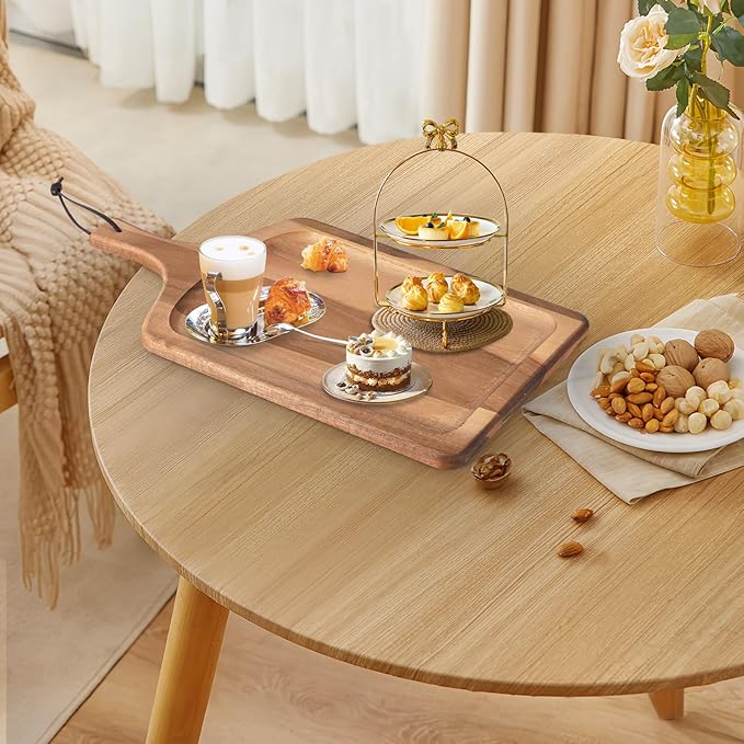 Acacia Wood Cutting Board with Handle, Wooden Chopping Board for Pizza Bread Cheese, Charcuterie Boards, Large Cutting Boards for Kitchen Decor, 17.7" X 9.8"