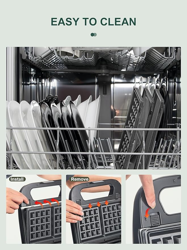 3-in-1 Waffle, Grill & Sandwich Maker, Panini Press Grill and Waffle Iron Set with Removable Non-Stick Plates, Perfect for Cooking Grilled Cheese, Tuna Melts, Burgers, Steaks and Snacks, Black (3 in1 Sandwich Maker All Stainless Steel)