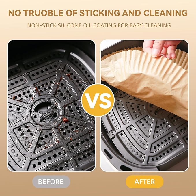 125Pcs 8 inch Square Disposable Air Fryer Parchment Liners-Non-Stick Parchment Sheets for Air Fryer Basket Microwave – Oil-proof, Water-proof, Effortless Cleanup for Baking