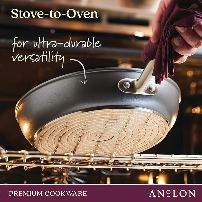 Anolon Accolade Forged Hard Anodized Nonstick Deep Frying Pan / Skillet with Helper Handle and Lid, 12 Inch - Moonstone Gray