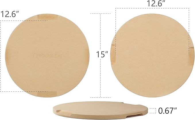 Pizza Stone, 15" Round Pizza Stone for Oven Grill BBQ, Cordierite Baking Stone for Pizza Bread Pie, Unique Built-in 4 Handles Cooking Stone