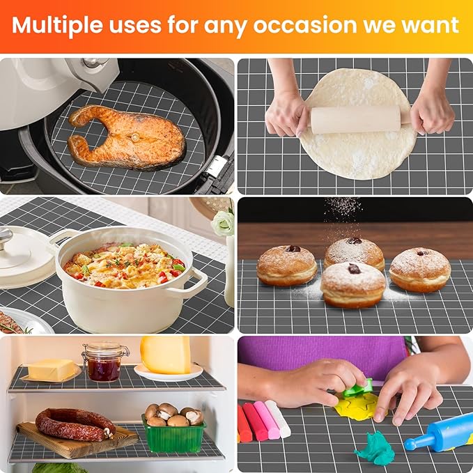 Silicone Baking Mat Roll- Heat Resistant Baking Macaron Bread Mat, Non-stick Pastry Mat, Reusable Dough Rolling Mat, Countertop Protector, Oven Mat, Air Fryer Mat, Refrigerator Mat Multipurpose