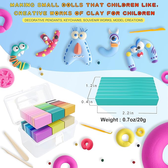 Polymer Clay 60 Colors, Modeling Clay for Kids Oven Baked Model Clay Non-Sticky with Sculpting Tools DIY Starter Kits,and Accessories