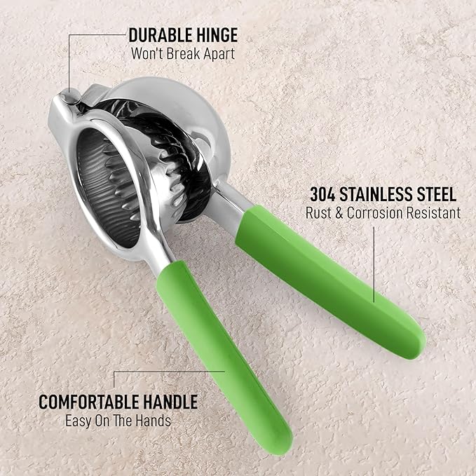 Zulay Lemon Squeezer Stainless Steel with Premium Heavy Duty Solid Metal Squeezer Bowl and Food Grade Silicone Handle - Large Manual Citrus Press Juicer and Lime Squeezer Stainless Steel (Light Green)