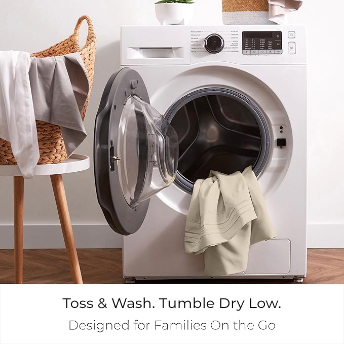 Mellanni King Sheets Set - 4 PC Iconic Collection Bedding - Hotel Luxury, Extra Soft, Cooling Bed Sheets - Wrinkle, Fade, Stain Resistant (King, Beige)