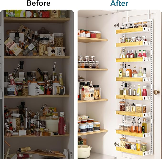 bukfen Over the Door Pantry Organizer 8-Tier Adjustable Basket Kitchen Pantry Door Organization and Storage, 2 in 1 Wall Mount or Hanging Heavy-Duty Metal Hanging Kitchen Spice Rack