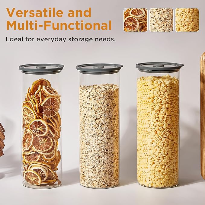Glass Food Storage Jars with Lids[Set of 3], Perfect for Pasta, Cookies, Nuts, Coffee, Cereal, Flour, and More, Organize Your Kitchen with these BPA-Free Glass Jars with Silicone Lids