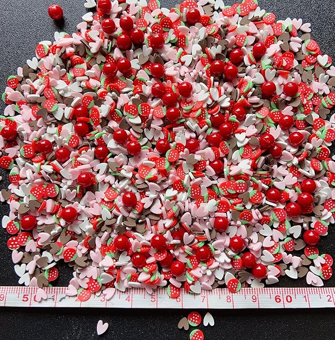 EHOPE Fake Sprinkles Resin Sprinkles Fake Candy Sprinkles Clay Sprinkles Polymer Sprinkles Polymer Clay Slices for Nail Art DIY Crafts Cake Phone Case(40G-Strawberry+Heart-25)