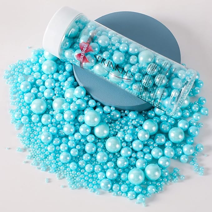 Kasvan Blue Pearl Sugar Sprinkles - Edible Candy Pearls 130g/4.58 Oz, Mix Size, Baking Cake Decorations, Ice Cream Toppings and Cookie Decorating, Wedding Party Chirstmas Supplies