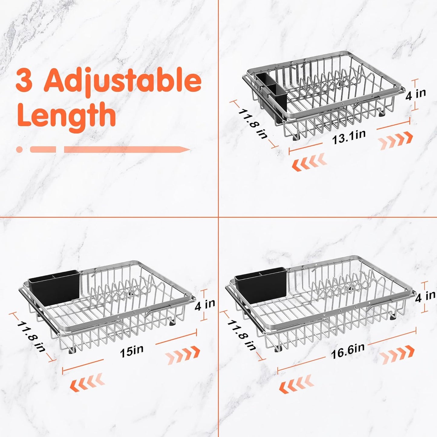 Small Expandable Over The Sink Dish Drainer Drying Rack In Stainless Steel Metal For Kitchen, Counter Space Saving Compact Above Plate Dryer Strainer, Adjustable Hanging Inside Sink Wire Drain Holder