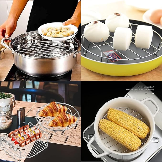 11" Round Cooking Rack Versatile Stainless Steel Grid Grill Steamer Rack, Fits Air Fryer Pot Pressure Cooker Canning