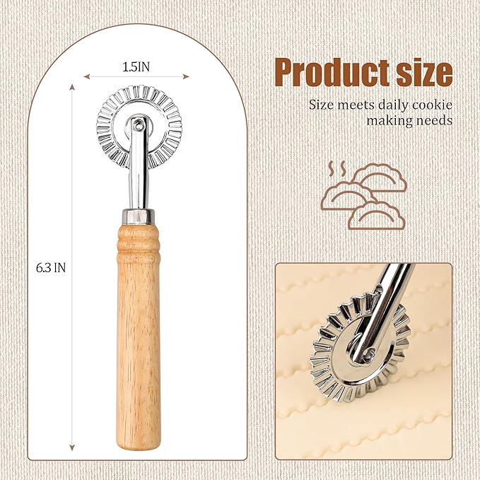 Long Handle Small Cutter Wheel - Exquisite Wooden Handle, Perfect for Pasta, Pizza, Ravioli, Cookie - Versatile Crinkle and Biscuit Cutter for Effortless Slicing