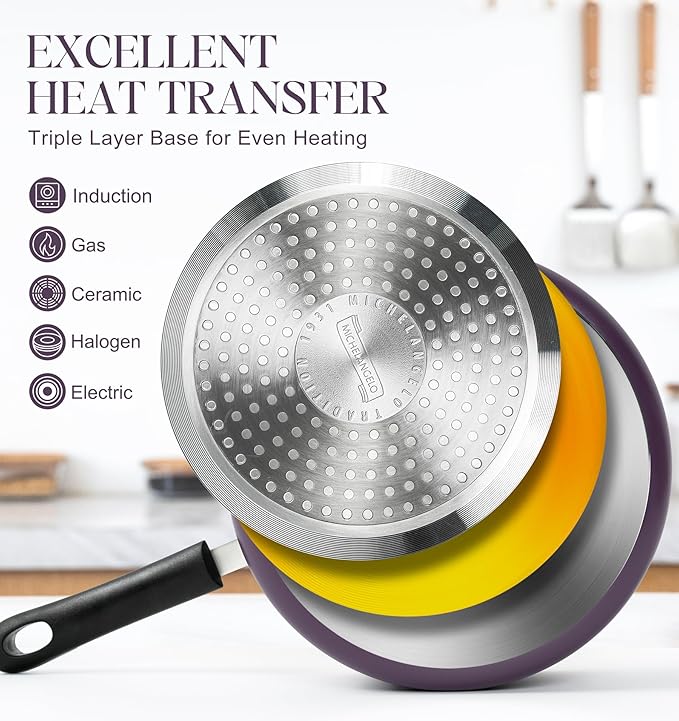 MICHELANGELO Nonstick Sauce Pan with Lid, Ceramic Saucepan Set, Non Toxic Small Saucepans Sets with Stay-Cool Handle, Induction Pots For Cooking, PTFE & PFOA Free - 1Qt & 2Qt & 3Qt, Purple