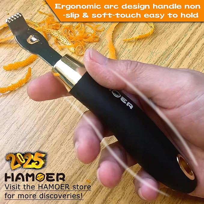 Lemon Zester Tool with Channel Knife Citrus Twist Making Tool Ergonomic Curved Handle Gold-Black